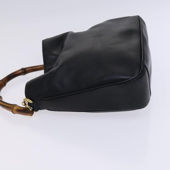 GUCCI Bamboo Hand Bag Leather Black Gold 001 001 - Picture 5 of 16